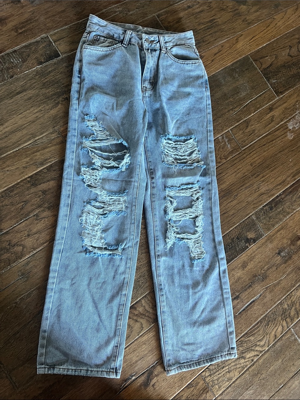 Light Wash Distressed High-Rise Jeans XS Petite
